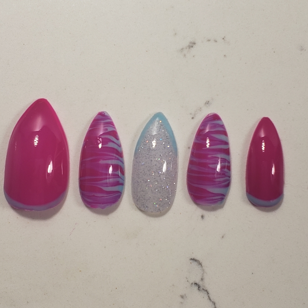 Custom Gel Press on Nails fake nails Handmade 20 pc set neon glow nails pink blu